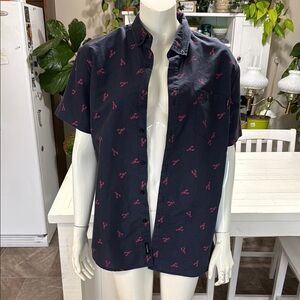 MOLOKAI surf Navy button up short sleeve lobster,  Lg tropical shirt